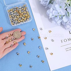 真鍮クリンプビーズカバー200色2個  フラットラウンド  プラチナ·ゴールデン  8x7x4mm  穴：3x5mm  100個/カラー&nbsp;KK-SP0001-88