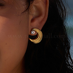 女性用304ステンレススチールスタッドピアス  ムーン  ラインストーン付き  ゴールドカラー  22x20mm&nbsp;EJEW-F420-02G