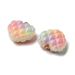 虹色の不透明樹脂ワッフルビーズペンダント  菱形ハートチャーム  黄金色の鉄のループ  カラフル  21x20x10.5mm  穴：2mm&nbsp;RESI-F035-01