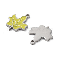 304ステンレススチールエナメルペンダント  メープル リーフ チャーム  ステンレス鋼色  ライトカーキ  16x13x1.5mm  穴：1.4mm&nbsp;STAS-P339-15P-03