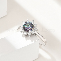 Rhodium Plated 925 Sterling Silver Moissanite Adjustable Rings for Women&nbsp;RJEW-U038-02P