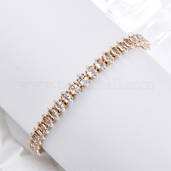 Brass Pave Clear Cubic Zirconia Horse Eye Box Chain Slider Bracelets&nbsp;BJEW-YWC0002-06B-G