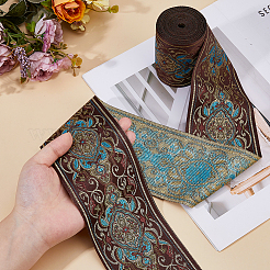 6.25ヤードの花柄ヴィンテージジャカードポリエステルリボン  刺繍入りの織りリボン  ブルー  3-5/8インチ（93mm）&nbsp;OCOR-HS0001-11B