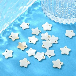 天然淡水貝スターチャーム20個  貝殻色  12x12x2mm  穴：1.2mm&nbsp;SHEL-YW0001-14