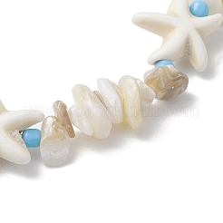 Natural Shell Chip & Synthetic Turquoise Starfish Bead Stretch Bracelets for Women&nbsp;BJEW-JB12581-01