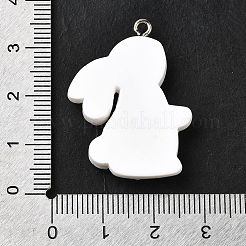 不透明樹脂ペンダント  蝶結びと花のついたウサギ  プラチナトーンのアイアンループ付き  ホワイト  32.5x24.5x6mm  穴：1.8mm&nbsp;RESI-V0003-02A