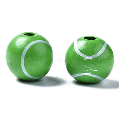 Painted Natural Wood European Beads&nbsp;WOOD-S057-052