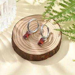304ステンレススチールマイクロパヴェキュービックジルコニアフープピアス  長方形  ステンレス鋼色  21mm  ピン：0.8mm&nbsp;STAS-R004-06P-01