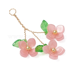 アクリルと銅線のペンダントが付いたプラスチック  花  ピンク  40~42x30~35x6~7mm  穴：3mm&nbsp;PALLOY-JF03601-05