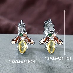真鍮マイクロペーブキュービックジルコニアハギーフープピアス  ミツバチ  プラチナ  12.9x9.2mm&nbsp;WG4D997-01
