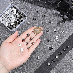 96セット6スタイルの合金リベット  DIYの財布作り用品  スター  ガンメタ色  10~12mm  16セット/スタイル&nbsp;DIY-PH0036-93B
