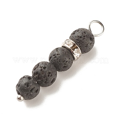丸い天然溶岩ペンダント  プラチナ調真鍮クリスタルラインストーン付き  33x6~7mm  穴：3mm&nbsp;PALLOY-JF01515