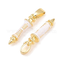 真鍮製エナメルペンダント  ペン  18KGP本金メッキ  雪  17x4.5mm  穴：5x2mm&nbsp;KK-C248-16G