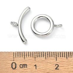 変色しない304ステンレススチールのトグル留め具  オープン丸カン付き  丸いリング  ステンレス鋼色  バー：18.5x9x4mm  穴：2mm  O型：15x11.5x4mm  穴：2mm&nbsp;STAS-E194-09P-A