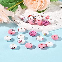 40個 12スタイル 母の日テーマプリント木製ヨーロピアンビーズ  大穴ビーズ  ラウンド  混合図形  16.5x14.5mm  穴：4mm&nbsp;WOOD-FS0001-41