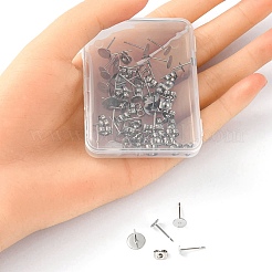 40個 4サイズ 304ステンレススチールスタッドピアス金具  フラットラウンドイヤリングのセッティング  40個のイヤーナット付き  ステンレス鋼色  12x4~8mm  ピン：0.6~0.8mm  10pcs /サイズ&nbsp;STAS-YW0001-56