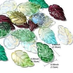 ガラスチャーム  トロピカルリーフチャーム  ミックスカラー  23.5x15x3.5mm  穴：1.5mm&nbsp;GLAA-YW0003-35