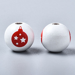 Painted Natural Wood European Beads&nbsp;WOOD-S057-041C