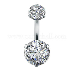 316L Surgical Stainless Steel Cubic Zirconia Flat Round Curved Barbell Belly Rings&nbsp;WGC75B2-01