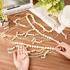 Wall Hanging Photo Display with Wooden Beads Garland&nbsp;AJEW-WH20011-54C