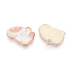 合金とエナメルのペンダント  猫の形  カドミウムフリー＆鉛フリー  ライトゴールド  ホワイト  13x16x1.5mm  穴：1.6mm&nbsp;PALLOY-T092-57