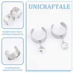 304ステンレススチール製オープンカフリング部品12個  ループリングベース  ステンレス鋼色  穴：2.5mm  usサイズ8 1/2(18.5mm)&nbsp;STAS-UN0058-26