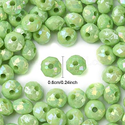 不透明なアクリルビーズ  ABカラーメッキ  多面カット  フラットラウンド  薄緑  6mm  穴：1.5mm  100個/カラー&nbsp;MACR-YW0003-55H