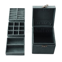 ベルベットのジュエリーボックス  ポータブルジュエリー収納ケース  合金ハンドル付き  リングイヤリングネックレス用  正方形  ダークスレートグレー  12.4x12.4x12.9cm&nbsp;VBOX-I001-01A