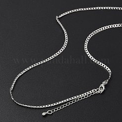 女性用真鍮カーブチェーンネックレス  304ステンレススチール製カニカン付き  ラックめっき  鉛フリー＆カドミウムフリー  長持ちメッキ  プラチナ  長さ17.72インチ(45cm) + 50~60mmエクステンダー&nbsp;NJEW-D302-39P