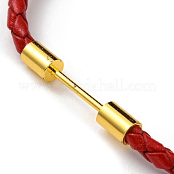 Brass Column Bar Link Bracelet with Leather Cords&nbsp;BJEW-G675-05G