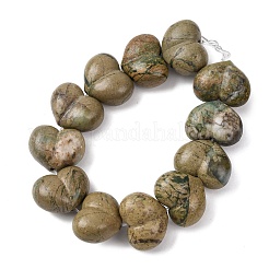 天然の緑の龍脈ビーズ  ハート  10.5~11.5x14x8mm  穴：1mm&nbsp;G-D098-B03