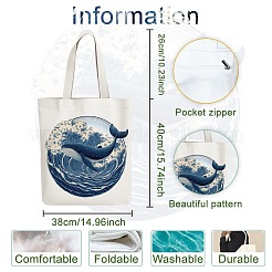 キャンバスレディーストートバッグ  ハンドル付き  ショッピング用ショルダーバッグ  長方形  魚  38x40cm&nbsp;ABAG-WH0056-002