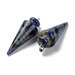 天然石ソーダライトペンダント  プラチナ真鍮パーツ  コーン  40~44x15~16mm  穴：3x7mm&nbsp;G-K311-47F