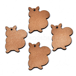 プリントバスウッドペンダント  バックランダムカラー  リス  グレー  39x30x3mm  穴：2mm&nbsp;X-WOOD-N006-47