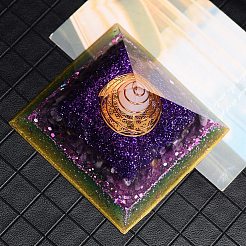オルゴナイトピラミッド樹脂エネルギー発生器  レイキ天然アメジストチップと銅線入り、自宅オフィスデスク装飾用  85x85x60mm&nbsp;PW-WGF486A-01