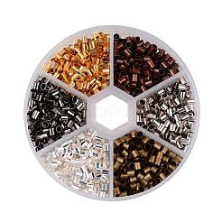 1 Box 6 Colors Antique Bronze & Red Copper & Golden & Silver & Platinum & Black Tube Brass Crimp Beads&nbsp;KK-X0037-NR-B