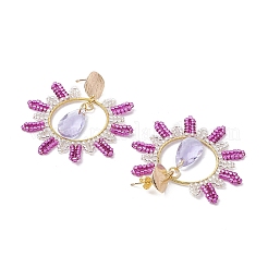 Teardrop Brass Glass Dangle Stud Earrings&nbsp;EJEW-MZ00388-03