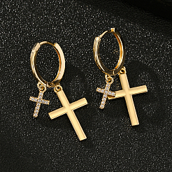 Brass Clear Cubic Zirconia Cross Hoop Earrings&nbsp;YT3071