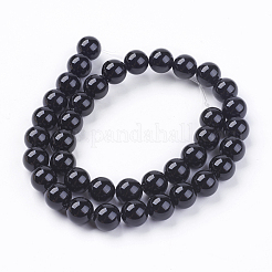 ナチュラルブラックオニキスラウンドビーズ連  染め＆加熱  ブラック  10mm  穴：1mm  約38個/連  15インチ&nbsp;G-L087-10mm-01