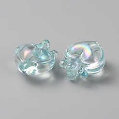 透明なアクリルビーズ  ABカラーメッキ  王冠とハート  ライトブルー  24x21x14mm  穴：2.5mm&nbsp;MACR-WH0010-06A