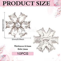 10 個の 1 穴合金シャンクボタン  ガラスと  プラチナ  花  15x15x8.5mm  穴：2mm&nbsp;BUTT-MA0001-10B