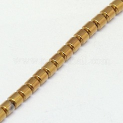 電気メッキ磁気無し合成ヘマタイトビーズ連売り  コラム  グレードAAAA  黄金メッキ  3x3mm  穴：1mm  約127個/連  16インチ&nbsp;X-G-J163-3x3mm-04