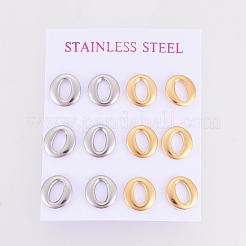 304ステンレススチールスタッドピアス  低刺激性のイヤリング  耳ナッツ  オーバル  ミックスカラー  12.5x12x2.5mm  ピン：0.6mm  6のペア/カード&nbsp;EJEW-I235-10