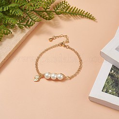 Shell Pearl & Leaf Charm Bracelet&nbsp;BJEW-TA00239