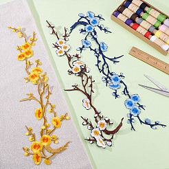 6個 3色 梅の花の枝 ポリエステル刺繍 縫い付け装飾アクセサリー  ミシンクラフト装飾  ミックスカラー  400~420x130~135x1.2~1.5mm  2個/カラー&nbsp;PATC-HY0001-59