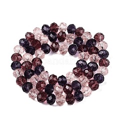 透明ガラスビーズ連売り  多面カット  ロンデル  ピンク  8x6.5mm  穴：1mm  約64~66個/連  15.55~16.8''（39.5~42センチメートル）&nbsp;GLAA-T023-09C