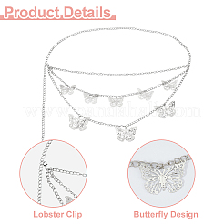 2Pcs 2 Colors  Aluminum Butterfly Tassel 3 Layered Waist Body Chains for Women Girls&nbsp;AJEW-HS0001-17