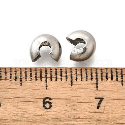 304ステンレススチール製クリンプビーズカバー  ステンレス鋼色  6.5x5.5x3.5mm&nbsp;X-STAS-P239-34P-05