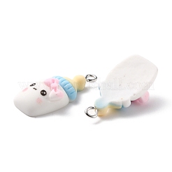 樹脂チャーム  プラチナアイアンペグベイル付き  蝶結び付き牛乳瓶  ゴーストホワイト  30x15x8mm  穴：2mm&nbsp;RESI-C002-12