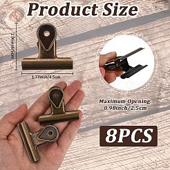 鉄製バインダークリップ8個  ノート紙のクリップ  事務用品  アンティークブロンズ  45x50x28mm  穴：5.5mm&nbsp;AJEW-CP0009-81